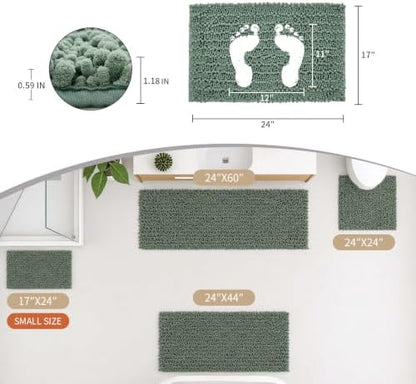 Disolla Small Bath Mat 17x24 Inch - Chenille Sage Green Bathroom Rug, Extra Soft Absorbent Plush Shaggy Bathmat, Non-Slip Machine Washable Floor Mat for Shower, Tub and Sink