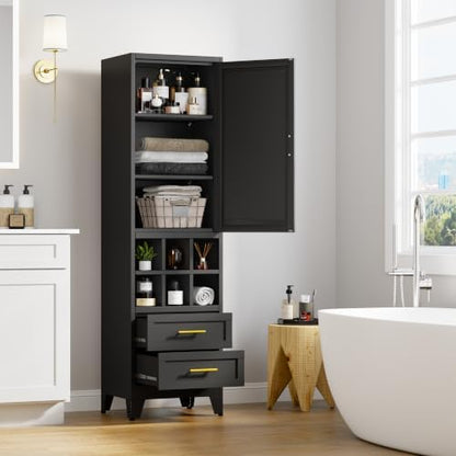Ckzbx Tall Narrow Storage Cabinet, 66.93" H Tall Bathroom Cabinet Metal Pantry Cabinets with Drawers, 3 Adjustable Shelves, for Kitchen, Bathroom, Home Office, Living Room