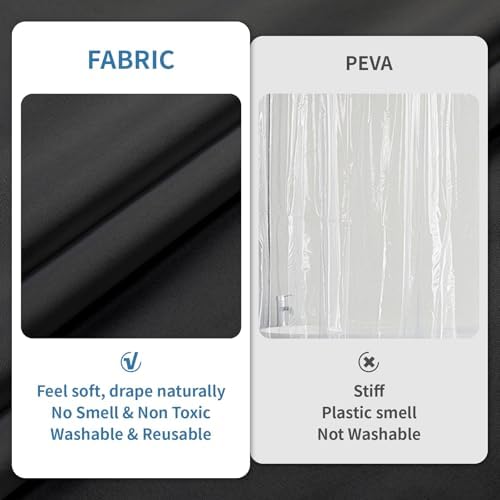 2 Pack Water-Repellent Fabric Shower Curtain Liner, 72x72 Black