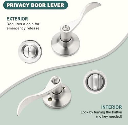 GOBEKOR 5 Pack Brushed Nickel Door Handle Interior Door Levers Privacy for Bedroom Bathroom Door Lock Keyless Wave Lever Door Handles