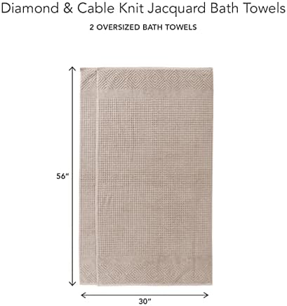 Texere 100% Organic Cotton Diamond Jacquard 700 GSM Luxury Bath Towel Sets - Ultra Soft and Absorbent Hotel and Spa Quality (Diamond, Oxford Tan, 2 Bath Towels)