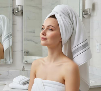 Bath Sheet Towel for Bathroom – Luxury 1-Piece Cotton Towels (70''x35''), Soft Absorbent & Quick Dry, 600 GSM Bath Towels for Bathroom, Hotel Spa Quality (White/Grey, 1-Bath Sheet)