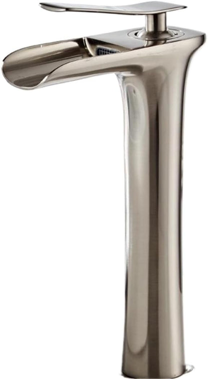 Faucet Modern Single Handle Brass Bathroom Faucet Deck Mounted Mixer Tap for Basin Hot and Cold Water(Brushed,Tall) Faucet