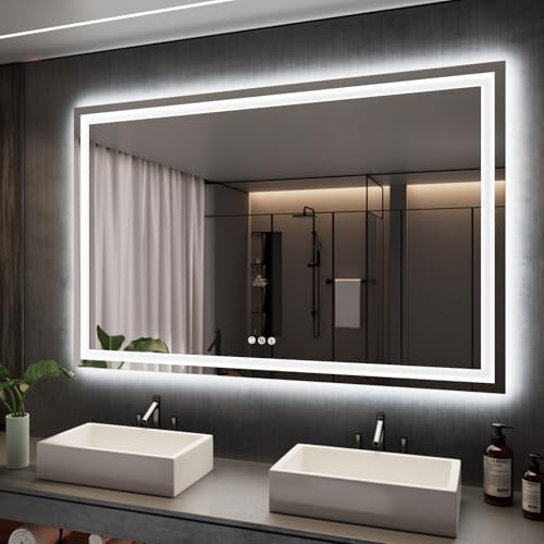 ISKM 66x40 LED Mirror for Bathroom, Front and Back Lit, Anti-Fog, Dimmable