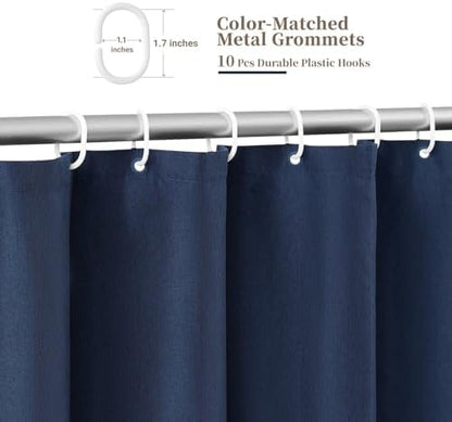 BTTN 54x78 Boho Scalloped Linen Textured Cloth Shower Curtain, Navy Blue