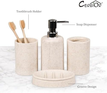 CERBIOR Bathroom Accessories Set 6 PCS Wheat Straw BathroomSet,Beige