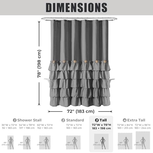Seasonwood Grey Ruffle Shower Curtain Farmhouse Shower Curtain 72 X 78