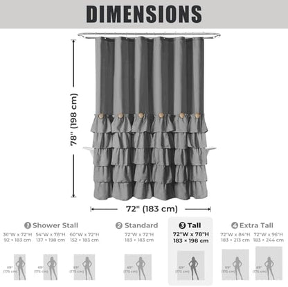 Seasonwood Grey Ruffle Shower Curtain Farmhouse Shower Curtain 72 X 78