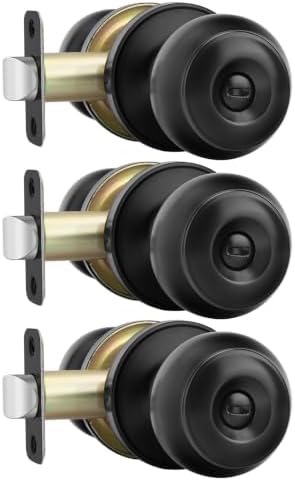 Haidms 3 Pack Matte Black Door Knobs Interior Privacy, Black Interior Door Knobs for Bedroom or Bathroom Classic Round Doorknobs Hardware