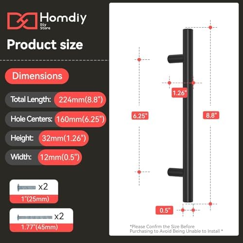 homdiy 1Pack 6-1/4in Cabinet Handles Black Kitchen Cabinet Pulls Drawer Pulls for Dresser Drawers