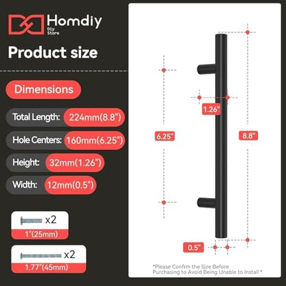 homdiy 1Pack 6-1/4in Cabinet Handles Black Kitchen Cabinet Pulls Drawer Pulls for Dresser Drawers