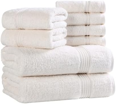Superior Egyptian Cotton 8-Piece Towel Set, Assorted Towels for Home Bathroom, Guest Bath Decor Essentials, Includes 2 Bath, 4 Hand, 2 Face Towels/Washcloths, Quick Dry, Absorbent, Ivory