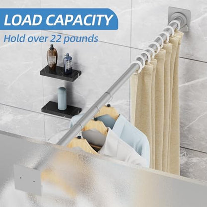 CorkLatta Matte Silver Shower Curtain Rod,1 Inch Diameter Stainless Steel Adjustable Spring Tension Rods 32 to 80",with Holders,Anti-Slip,Curtain Rods No Drilling(1 Pack)