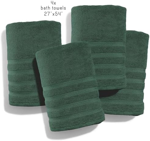 Hearth & Harbor Bath Towels for Bathroom - 100% Ring Spun Cotton Luxury Bathroom Towels - Soft & Highly Absorbent 4 Bath Towels, Hunter Green