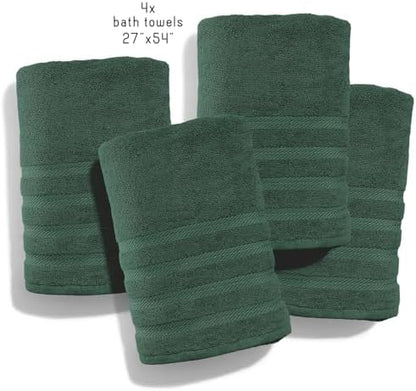 Hearth & Harbor Bath Towels for Bathroom - 100% Ring Spun Cotton Luxury Bathroom Towels - Soft & Highly Absorbent 4 Bath Towels, Hunter Green