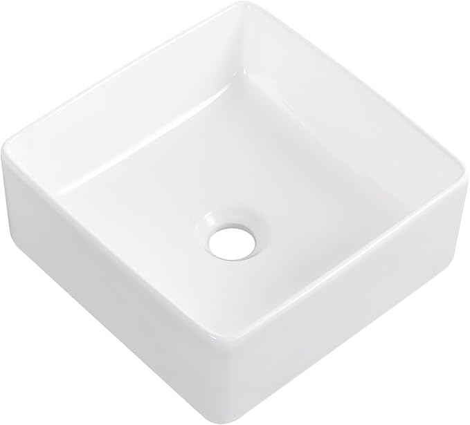 Vessel Sink 13"x13" Rectangular Bathroom Sink Modern White Porcelain Ceramic Above Counter Drop-in Vanity Sink for Bathrooms Art Basin