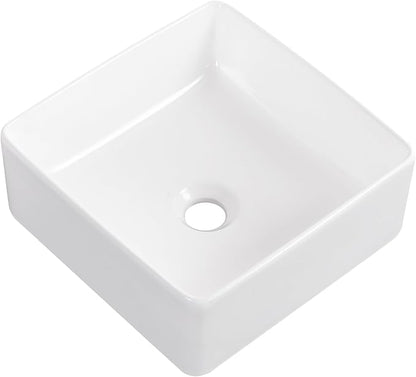 Vessel Sink 13"x13" Rectangular Bathroom Sink Modern White Porcelain Ceramic Above Counter Drop-in Vanity Sink for Bathrooms Art Basin