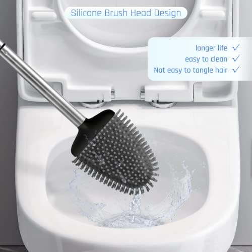 Sellemer Silicone Toilet Brush, Ventilation Slots Base Holder 1 Pack, Black