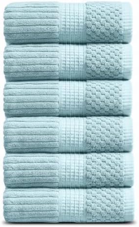 Springtree Home 100% Cotton Hand Towel Set | 6-Pack | Textured | Aegean