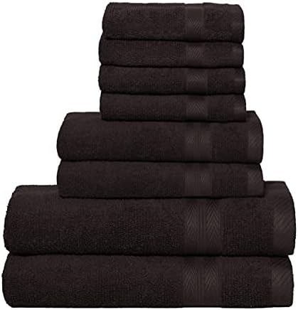 BOUTIQUO 8 Piece Towel Set 100% Ring Spun Cotton, 2 Bath Towels 27X54, 2 Hand Towels 16X28 and 4 Washcloths 13X13 - Ultra Soft Highly Absorbent Machine Washable Hotel Spa Quality - Chocolate Brown