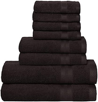 BOUTIQUO 8 Piece Towel Set 100% Ring Spun Cotton, 2 Bath Towels 27X54, 2 Hand Towels 16X28 and 4 Washcloths 13X13 - Ultra Soft Highly Absorbent Machine Washable Hotel Spa Quality - Chocolate Brown