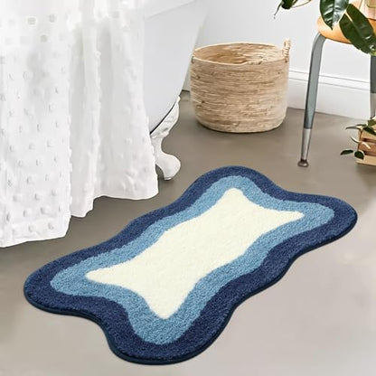HAOCOO Blue Bathroom Rug, 20x31 inch, Extra Soft Non Slip Microfiber Absorbent Washable Shower Rug Doormat Carpet for Floor Tub Shower