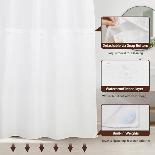 No Hook Abstract Shower Curtain with Snap in Liner 71x74 Inch