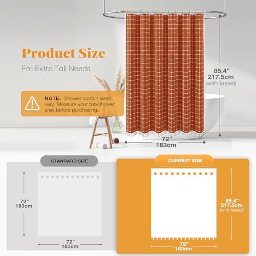 BTTN Long Boho Farmhouse Linen Fabric Shower Curtain, 72x84, Burnt Orange