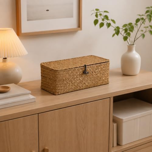 Seagrass Wicker Storage Basket with Lid and Dividers