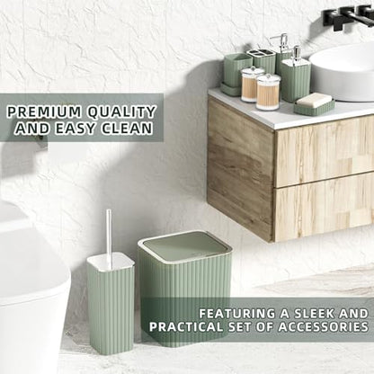 XLHOMO Bathroom Accessories Set - 25PC Sage Bathroom Set, Bathroom Set with Shower Curtain and Rugs, Sage Green Shower Curtain Set, Bathroom Accessory Set, Trash Can & Soap Dispenser