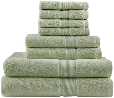 Madison Park 800GSM 100% Cotton Bathroom Bath Towel Set of 8, Sage Green