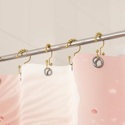 Titanker Shower Curtain Hooks Rings Gold, Metal Double Glide Shower Hooks Rings for Bathroom Shower Rods Curtains, Set of 12 Hooks - Dark Gold
