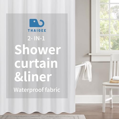 2-in-1 Fabric Shower Curtain with Waterproof Layer,60x72,White