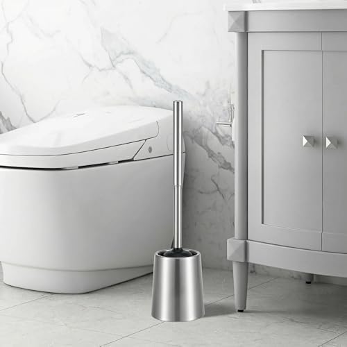 SUS304 Stainless Steel Toilet Brush and Holder Hard Bristles Bathroom Brush Head Toilet Cleaner for Bowl Bathroom Cleaning Brush Caddy with Oily Coating Brushed Chrome
