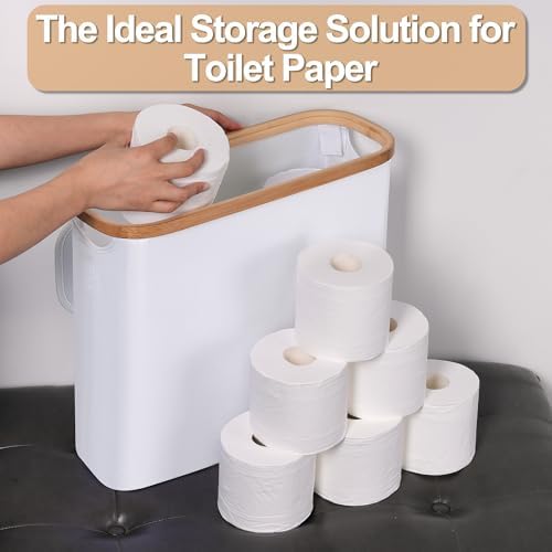 efluky Toilet Paper Basket 28L, Toilet Paper Holder with Lid for Bathroom, Free Standing Storage Organizer Holds Up to 9-12 Rolls (White, 1)