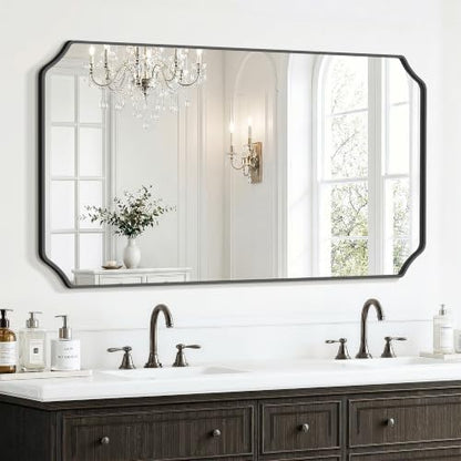 Delma Bathroom Vanity Mirror, Black Framed Aluminum Bathroom Mirror for Over Sink, Scalloped Round Corner Wall Mirror, High-Definition Vanity Mirror, Hangs Horizontally or Vertically (30x50,Black)