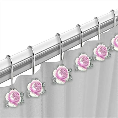Zahari Home 13pc Michelle Bathroom Shower Curtain Sets Shower Curtain & 12 Shower Bathroom Hooks Modern Classic Luxury Contemporary Decor Floral Shower Curtain Stylish Bath Sets