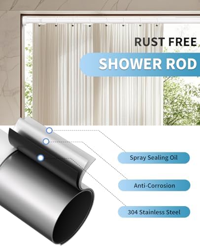 White Shower Curtain Rod 34-66 Inch(2.8-5.5ft) Adjustable Shower Rod