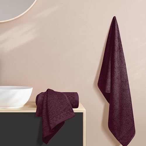 MyOwn Ultra Soft 3 Pack Cotton Towel Set, Contains a Bath Towels 28x55 inch, a Hand Towels 16x24 inch & a Wash Coths 12x12 inch, Ideal Everyday use, Compact & Lightweight - Burgundy