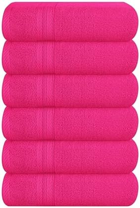 BOUTIQUO Ultra Soft 6-Piece Hand Towel Set 16x28-100% Ringspun Cotton - Durable & Highly Absorbent Hand Towels - Ideal for use in Bathroom, Kitchen, Gym, Spa & General Cleaning - Hot Pink