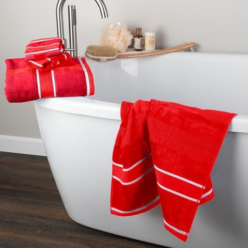Lavish Home Bathroom Towels Set, Bathroom Accessories, Red, Set of 6