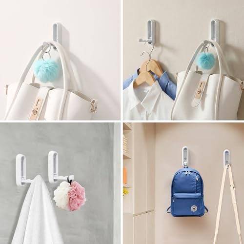 Dntorx Folding Wall Hooks, 2 Pack, White, Zinc Alloy, Heavy Duty Coat Hooks
