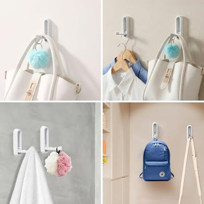 Dntorx Folding Wall Hooks, 2 Pack, White, Zinc Alloy, Heavy Duty Coat Hooks