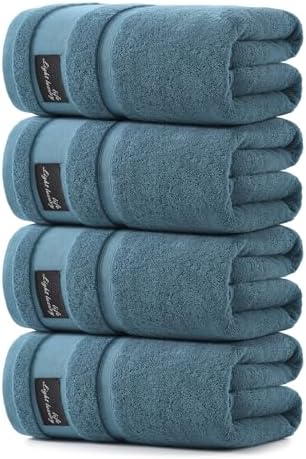 REDKISS 4 Pack Large Bath Towels, 100% Cotton, 31x63 in, Heavyweight 760G, Highly Absorbent & Quick Dry, Super Soft Luxury Towels for Bathroom,Hotel Collection - Blue