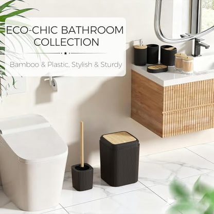 Black Bathroom Accessories Set, 8 Pieces Bathroom Decor Set, Trash Can, Toilet Brush with Holder, Soap Dispenser, Toothbrush and Toothpaste Holder, Tumbler Cup, Soap Dish, Qtip Holders