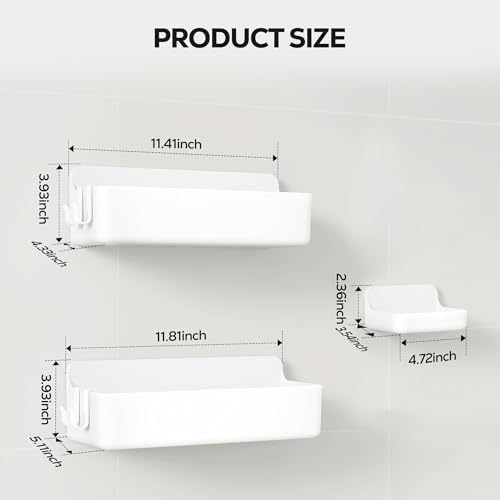 Nieifi Adhesive Shower Shelves, White, 3 Pieces