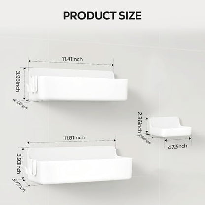Nieifi Adhesive Shower Shelves, White, 3 Pieces