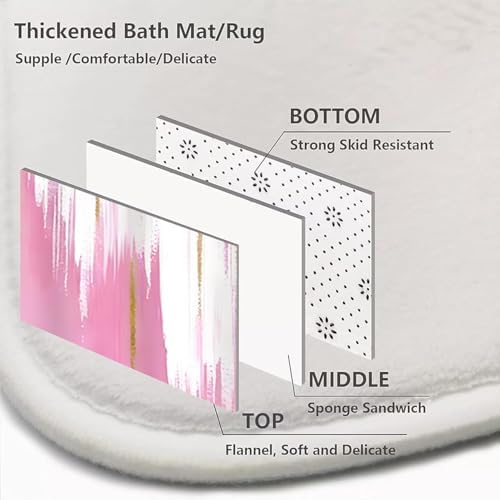 NBVKO 4PCS Pink Oil Painting Style Shower Curtain Set with Non-Slip Rugs,Toilet Lid Cover and Bath Mat,Bathroom Decor Accessory Set