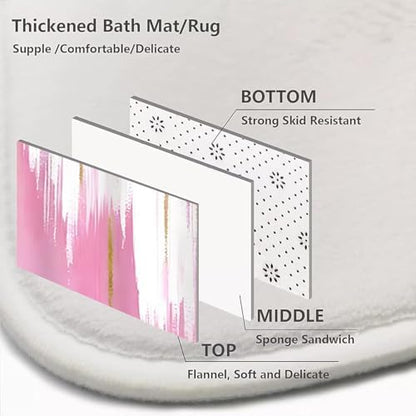 NBVKO 4PCS Pink Oil Painting Style Shower Curtain Set with Non-Slip Rugs,Toilet Lid Cover and Bath Mat,Bathroom Decor Accessory Set
