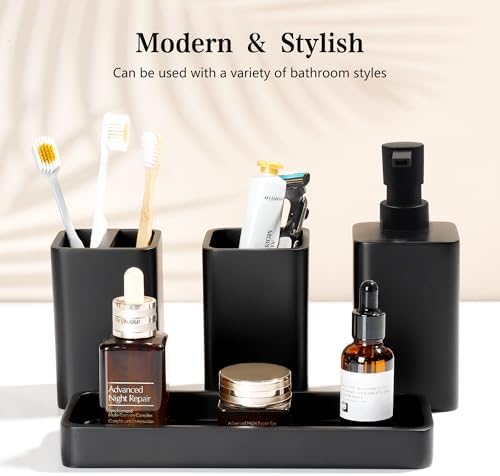 YMXYJM Bathroom Accessories Set, 4 Piece Toothbrush Holder Set, Matte Black